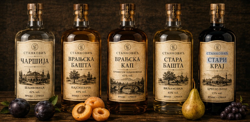 Врање ракија Дестилерије Станковић — шљивовица, кајсијевача, виљамовка